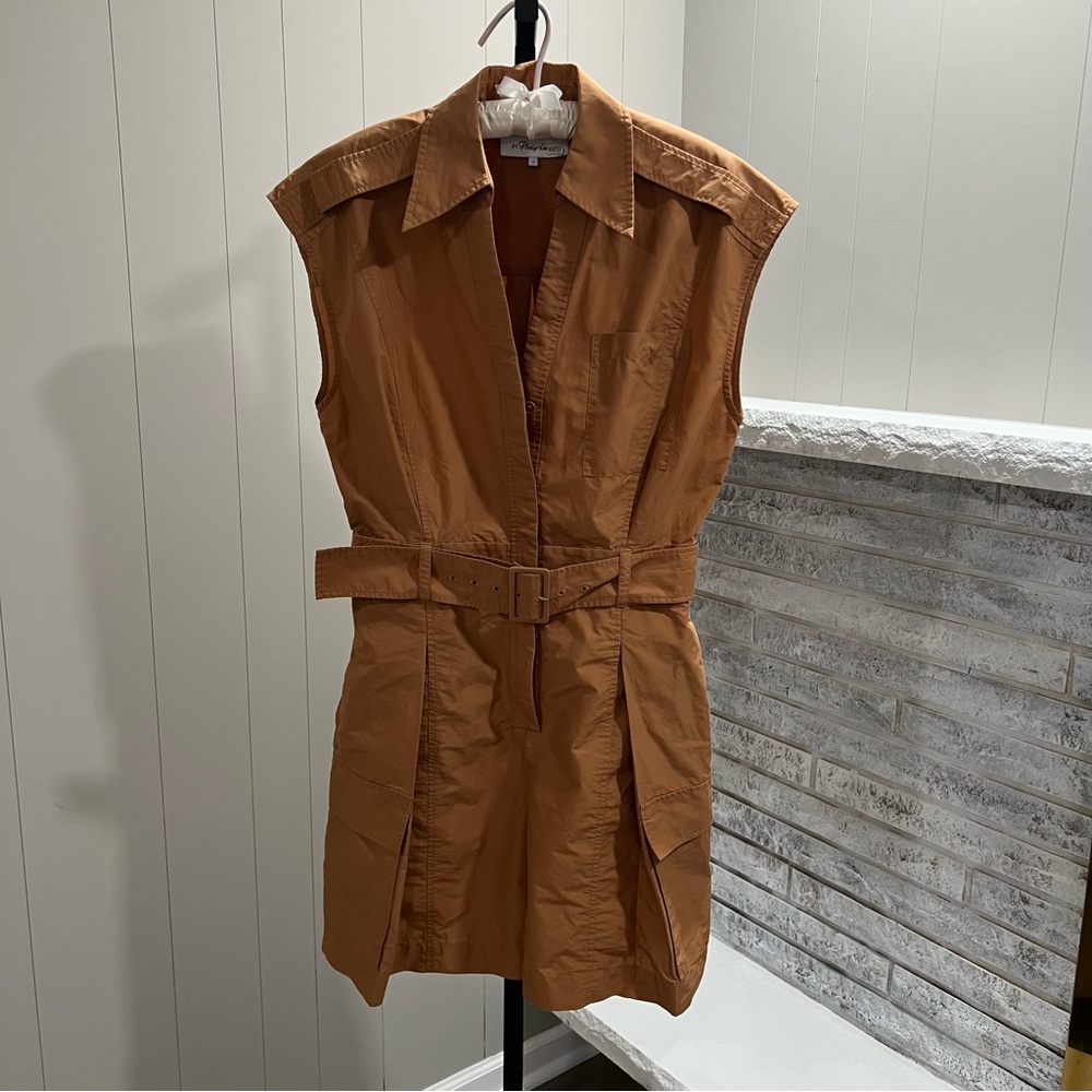 3.1 Phillip Lim Utility Romper Clay Brown Cotton Safari Belted Romper 6 - Picture 2 of 7